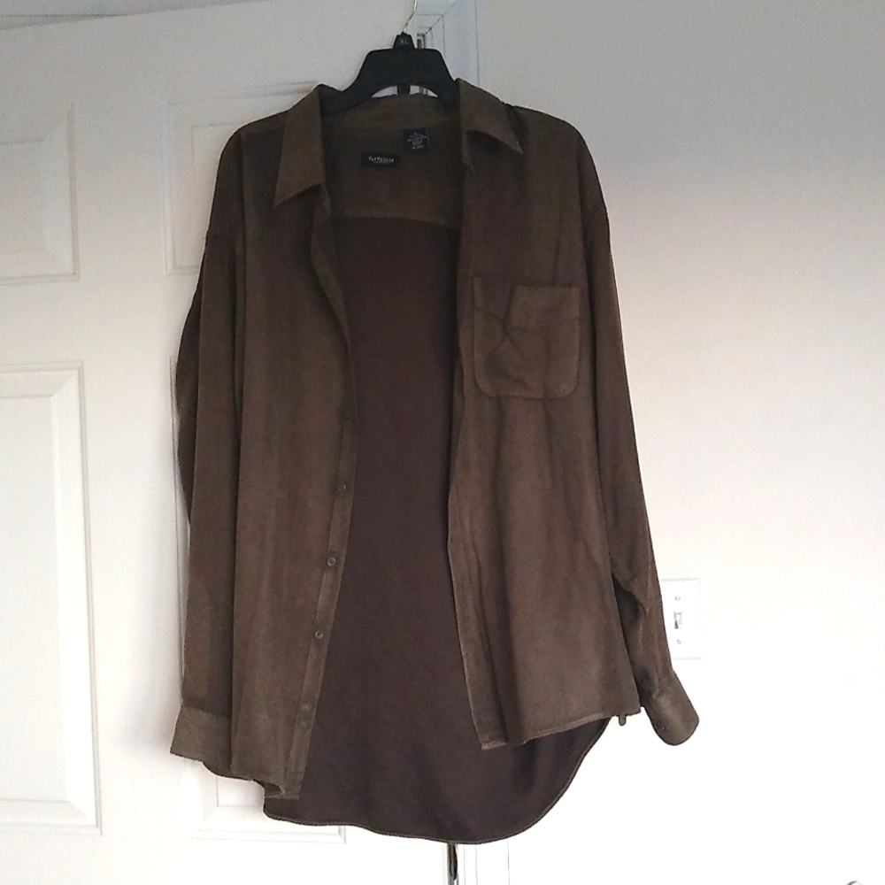 XL Van Heusen Army Green Soft Suede Long Sleeve Button Down Shirt